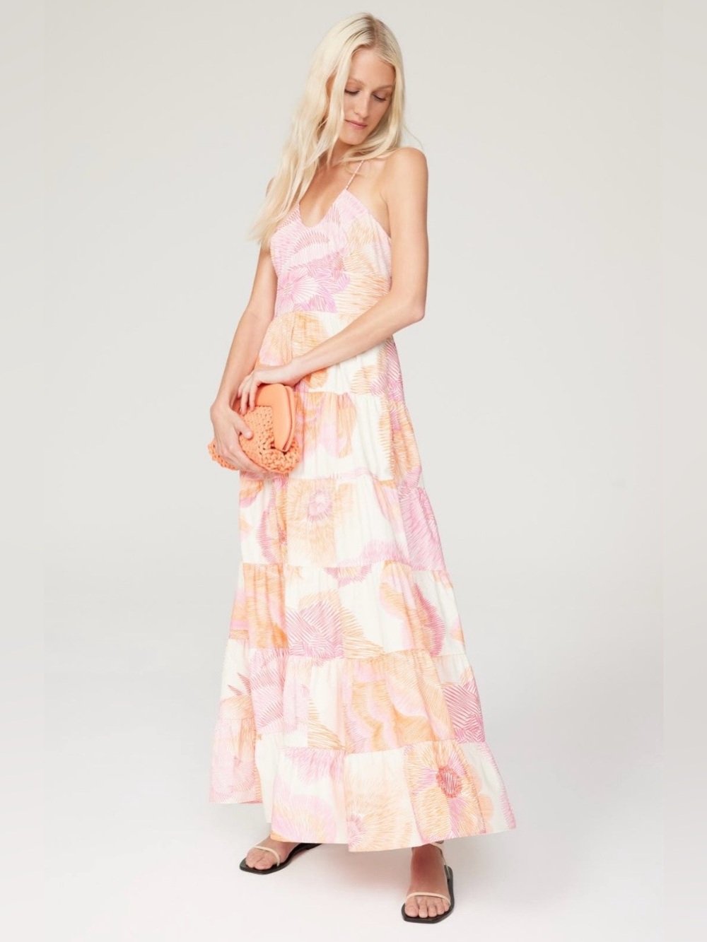 Hutch~Pink and Peach Aster Tiered Maxi Dress~Size 4~Original retail $319~